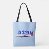 エアバスA320航空機用水彩スケッチ トートバッグ (裏面)