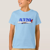 エアバスA320航空機用水彩スケッチ Tシャツ (正面)