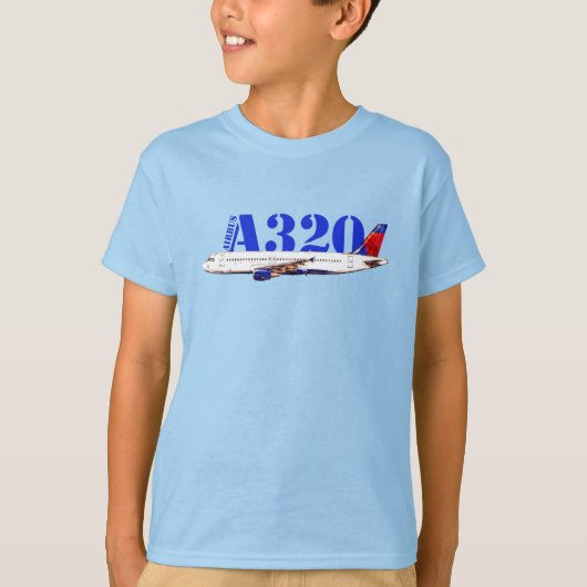 エアバスA320航空機用水彩スケッチ Tシャツ (正面)