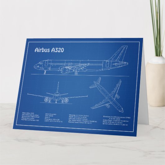エアバスA320 - 航空機設計図面計画AD サンキューカード (正面)