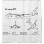 エアバスA320 – 飛行機の設計図スケッチ計画BD シャワーカーテン (正面)
