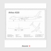 エアバスA320 – 飛行機の設計図スケッチ計画BD シール (シート)