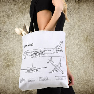 エアバスA320 – 飛行機の設計図スケッチ計画BD トートバッグ