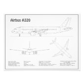 エアバスA320 – 飛行機の設計図スケッチ計画BD フォトプリント            (正面)