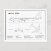 エアバスA320 – 飛行機の設計図スケッチ計画BD ポストカード (正面)