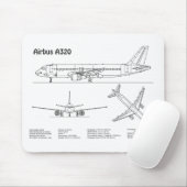 エアバスA320 – 飛行機の設計図スケッチ計画BD マウスパッド (マウス)