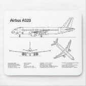 エアバスA320 – 飛行機の設計図スケッチ計画BD マウスパッド (正面)