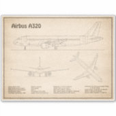 エアバスA320 – 飛行機の設計図スケッチ計画SD シール (正面)