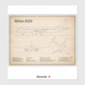 エアバスA320 – 飛行機の設計図スケッチ計画SD シール (シート)
