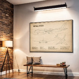 エアバスA320 – 飛行機の設計図スケッチ計画SD ポスター