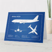 エアバスA320 – 飛行機設計図スケッチ計画ABD サンキューカード (正面)