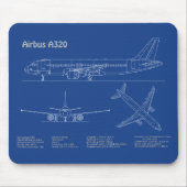 エアバスA320 – 飛行機設計図スケッチ計画AD マウスパッド (正面)