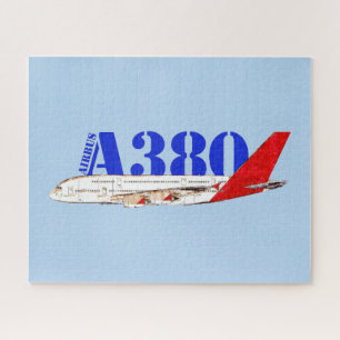 エアバスA380イラストレーション(赤いはっきりしたテールデザイン) ジグソーパズル