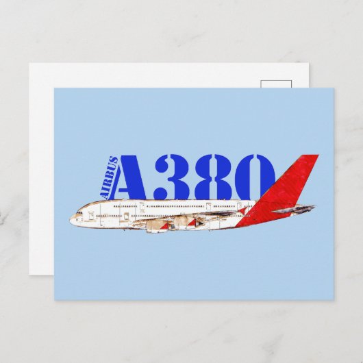 エアバスA380イラストレーション(赤いはっきりしたテールデザイン) ポストカード (正面/裏面)