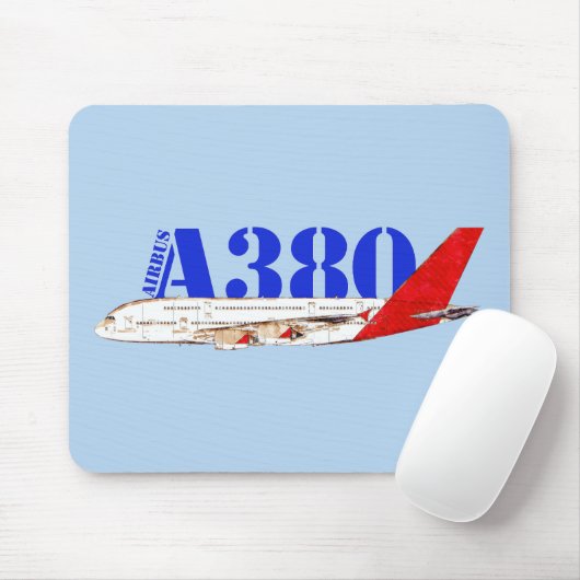 エアバスA380イラストレーション(赤いはっきりしたテールデザイン) マウスパッド (マウス)