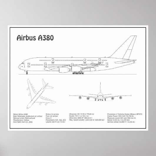 エアバスa380 – 飛行機の設計図スケッチ計画BD ポスター (正面)
