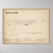 エアバスa380 – 飛行機の設計図スケッチ計画SD ポスター (正面)