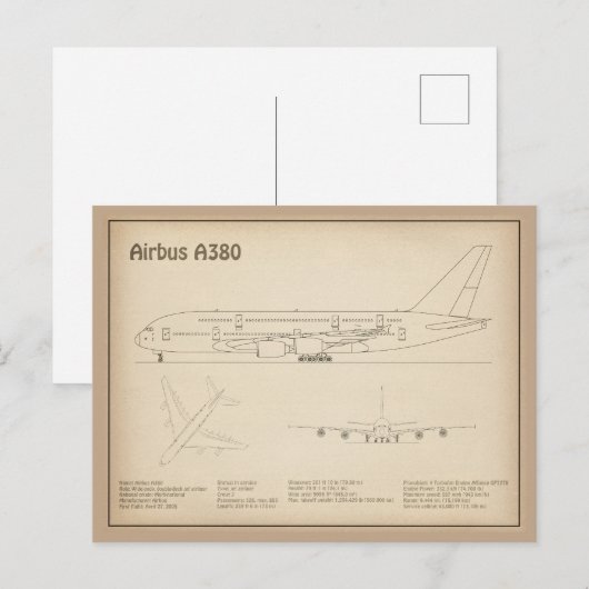 エアバスa380 – 飛行機の設計図スケッチ計画SD ポストカード (正面/裏面)