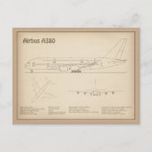 エアバスa380 – 飛行機の設計図スケッチ計画SD ポストカード (正面)