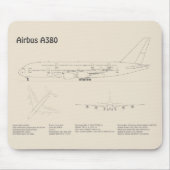 エアバスa380 – 飛行機の設計図スケッチ計画SD マウスパッド (正面)