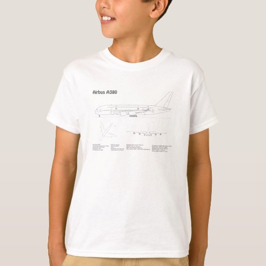 エアバスA380 - 飛行機の青写真 設計図 BD Tシャツ (正面)
