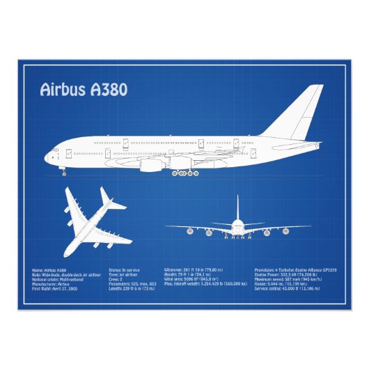 エアバスa380 – 飛行機設計図スケッチ計画ABD フォトプリント (正面)