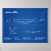 エアバスa380 – 飛行機設計図スケッチ計画AD ポスター (正面)