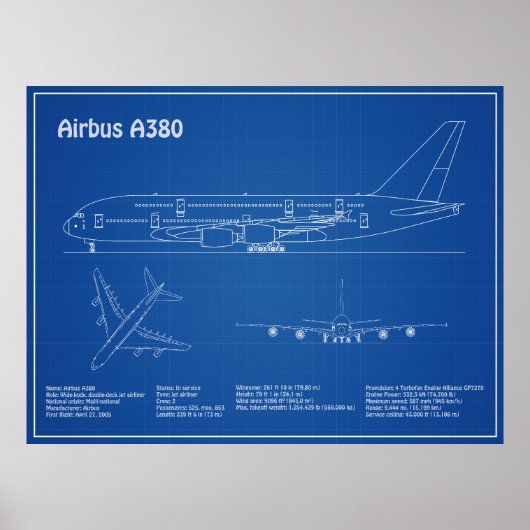 エアバスa380 – 飛行機設計図スケッチ計画AD ポスター (正面)