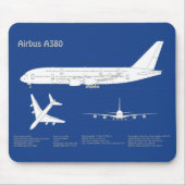 エアバスa380 – 飛行機設計図スケッチ計画AD マウスパッド (正面)
