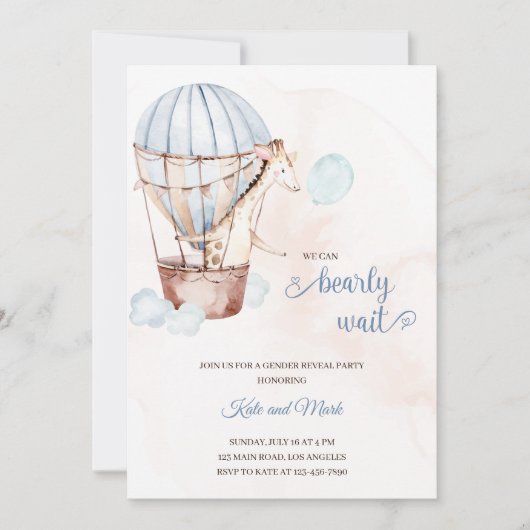 エアバルーンの水彩黄金の性別を明らかにする 招待状 (正面)