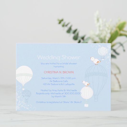 エアバルーン赤ちゃんブルーブライダルシャワー 招待状 (スタンド正面)