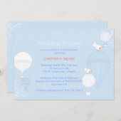 エアバルーン赤ちゃんブルーブライダルシャワー 招待状 (正面/裏面)