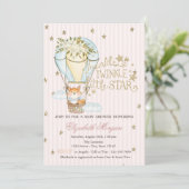 エアバルーン、キツネ、グリッタースターストライプのベビーシャワー 招待状 (スタンド正面)