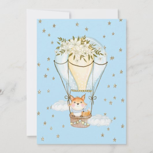 エアバルーン、キツネ、グリッタースターストライプのベビーシャワー 招待状 (裏面)