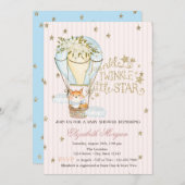 エアバルーン、キツネ、グリッタースターストライプのベビーシャワー 招待状 (正面/裏面)