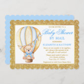 エアバルーン クマ グリッター ブルー シャワーメール便 招待状 (正面/裏面)
