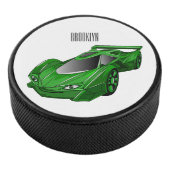 エアフォイル付きグリーンスポーツカーイラストレーション アイスホッケーパック (3/4)