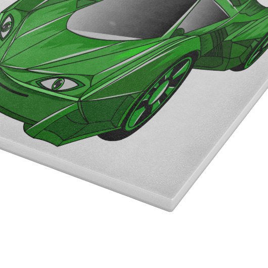 エアフォイル付きグリーンスポーツカーイラストレーション カッティングボード (角)