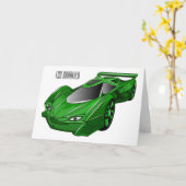 エアフォイル付きグリーンスポーツカーイラストレーション カード (黄色い花)