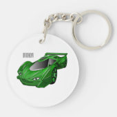 エアフォイル付きグリーンスポーツカーイラストレーション キーホルダー (裏面)