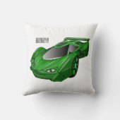 エアフォイル付きグリーンスポーツカーイラストレーション クッション (裏面)