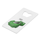 エアフォイル付きグリーンスポーツカーイラストレーション クレジットカード栓抜き (裏面アングル)