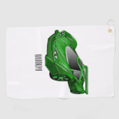 エアフォイル付きグリーンスポーツカーイラストレーション ゴルフタオル (横)