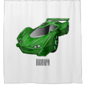 エアフォイル付きグリーンスポーツカーイラストレーション シャワーカーテン (正面)