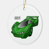 エアフォイル付きグリーンスポーツカーイラストレーション セラミックオーナメント (左)