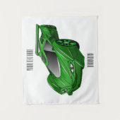 エアフォイル付きグリーンスポーツカーイラストレーション タペストリー (正面)