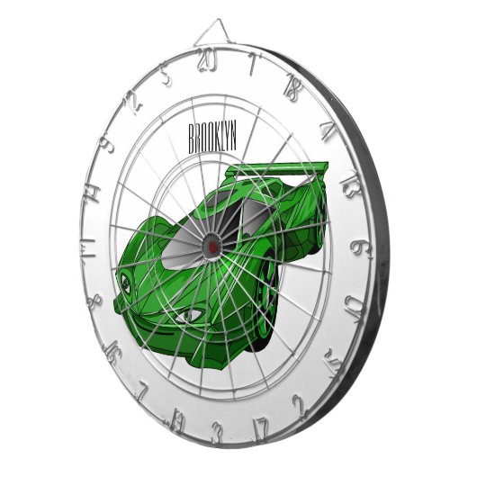 エアフォイル付きグリーンスポーツカーイラストレーション ダーツボード (正面右)