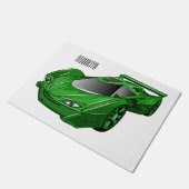 エアフォイル付きグリーンスポーツカーイラストレーション ドアマット (アングル)