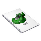 エアフォイル付きグリーンスポーツカーイラストレーション ノートブック (右側)