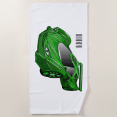 エアフォイル付きグリーンスポーツカーイラストレーション ビーチタオル (正面)